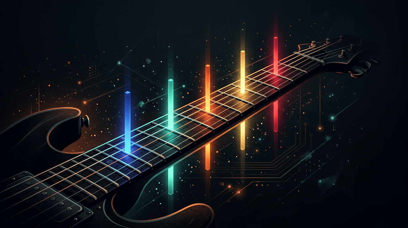 5-Pillar AMP - guitar fretboard with pillar lights